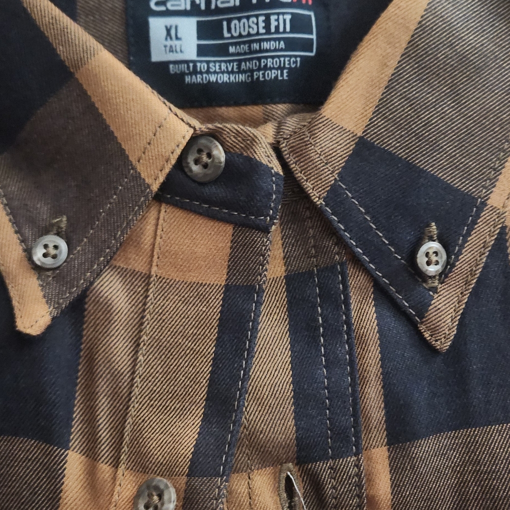 Carhartt Men's Black and Brown Checkered Shirt